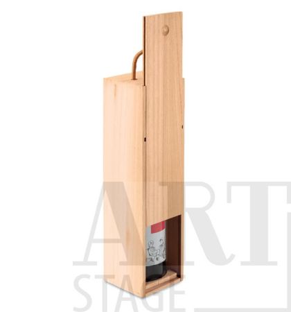 Wine box in wood with cord handle.