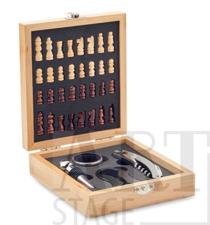 Chess board wine set in bamboo box
