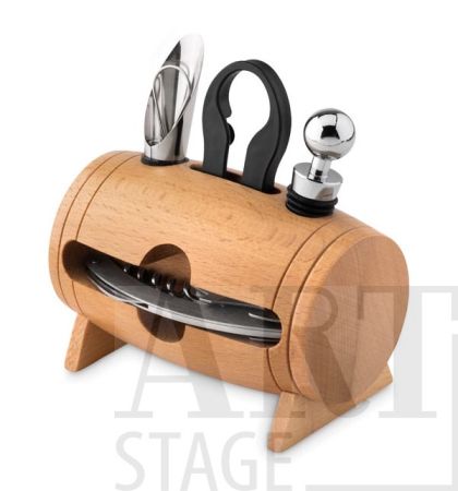 Wooden stand with 4 wine accessories