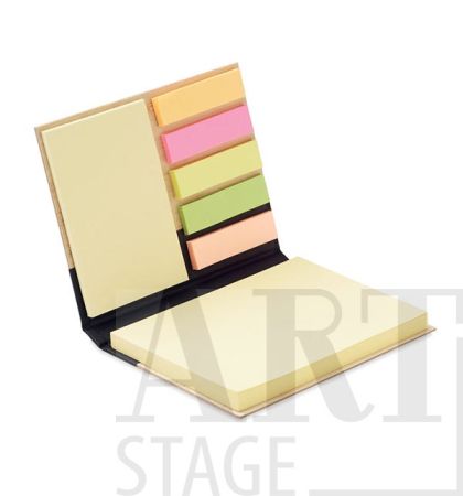 3 piece sticky note memo pad with bamboo cover