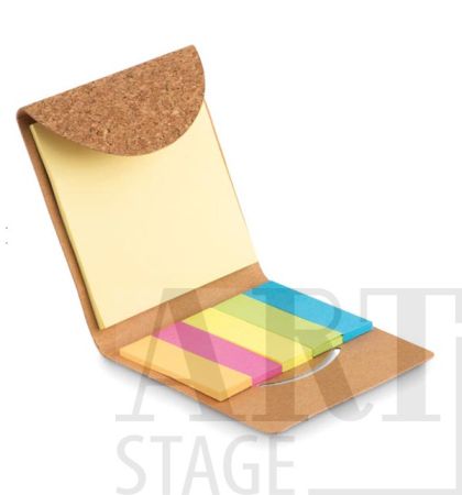 Sticky note memo pad with cork envelope cover