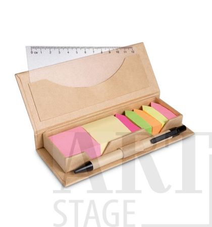 Recycled cardboard sticky memo note dispencer with  pen