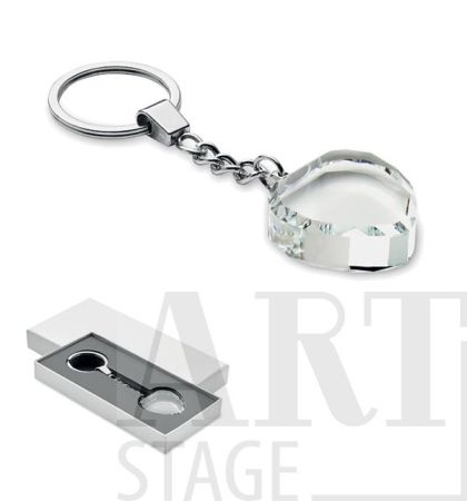 Glass heart award key ring in a gift box