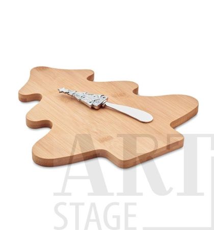 Tree-shaped bamboo cheeseboard set with knife