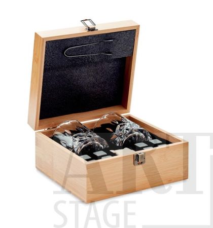 Luxury glass set with stone ice cubes in bamboo gift box