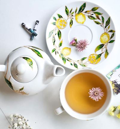 Hand painted ceramic set - Lemons