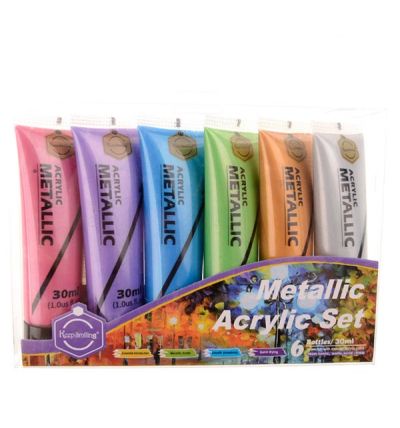 Set of 6 acrylic paints with a metallic effect