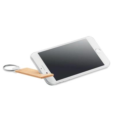 Bamboo key ring with phone stand functionality