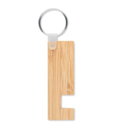 Bamboo key ring with phone stand functionality