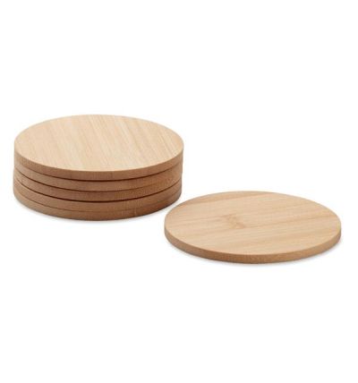 Set of 6 round bamboo coasters 