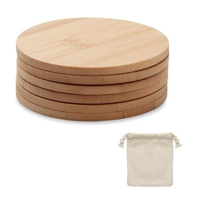 Set of 6 round bamboo coasters 