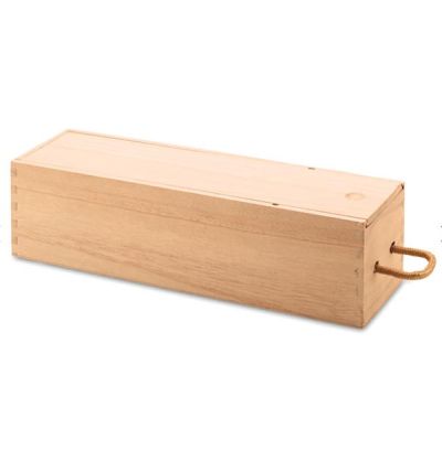 Wine box in wood with cord handle.