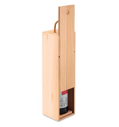 Wine box in wood with cord handle.