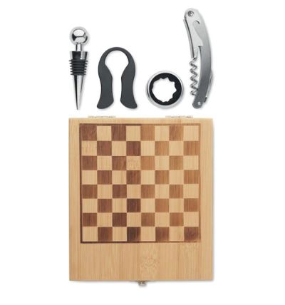 Chess board wine set in bamboo box