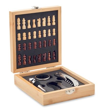 Chess board wine set in bamboo box