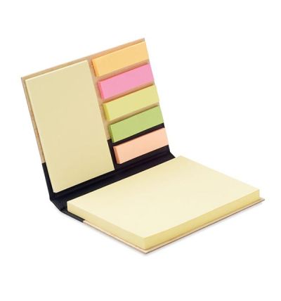 3 piece sticky note memo pad with bamboo cover