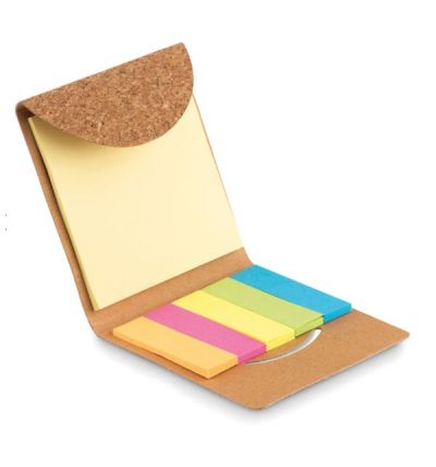 Sticky note memo pad with cork envelope cover