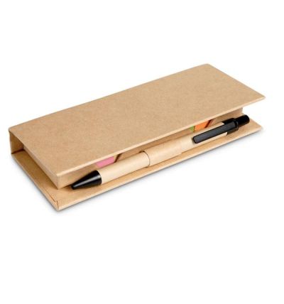 Recycled cardboard sticky memo note dispencer with  pen