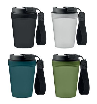 Single wall tumbler in PP, with RPET polyester strap