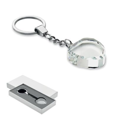 Glass heart award key ring in a gift box