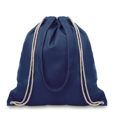 Canvas shopping bag with long handles and drawstring