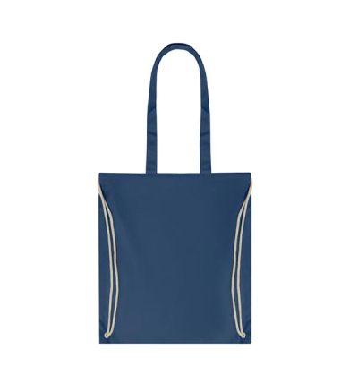 Canvas shopping bag with long handles and drawstring