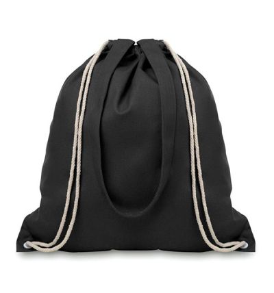 Canvas shopping bag with long handles and drawstring