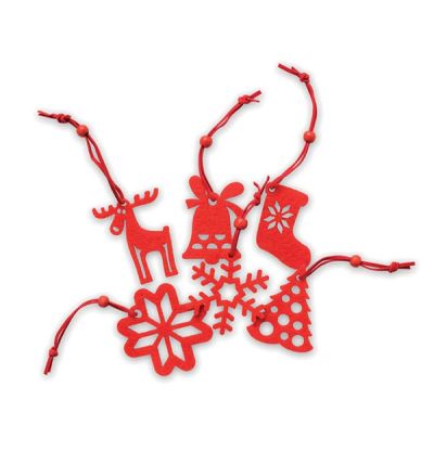 Set of 6 red felt tree hangers