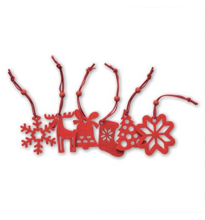 Set of 6 red felt tree hangers