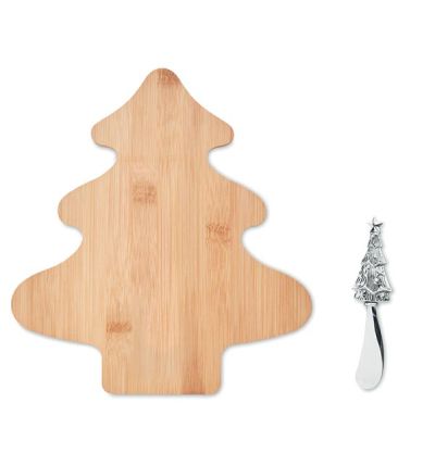Tree-shaped bamboo cheeseboard set with knife