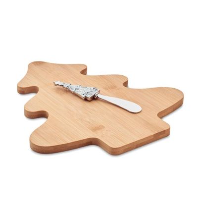 Tree-shaped bamboo cheeseboard set with knife