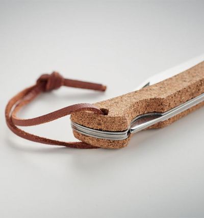 Foldable knife in stainless steel and cork covered handle