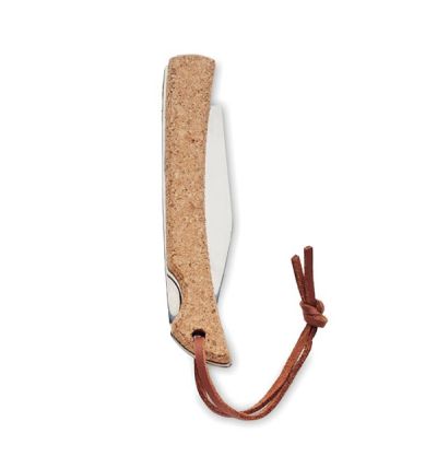 Foldable knife in stainless steel and cork covered handle