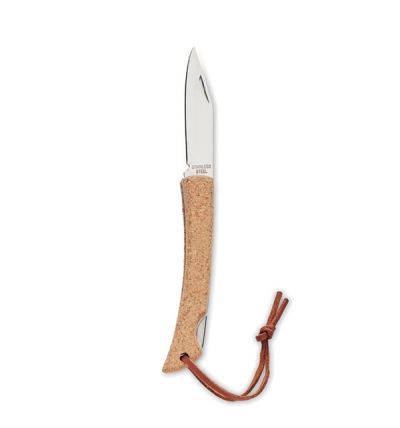 Foldable knife in stainless steel and cork covered handle