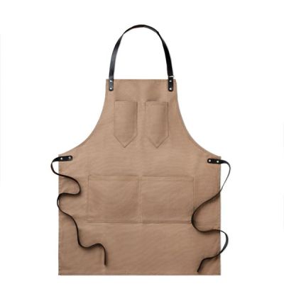 Apron in waxed canvas with leather details