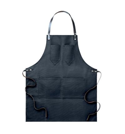 Apron in waxed canvas with leather details