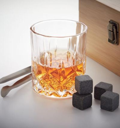 Luxury glass set with stone ice cubes in bamboo gift box