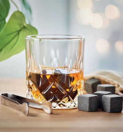 Luxury glass set with stone ice cubes in bamboo gift box