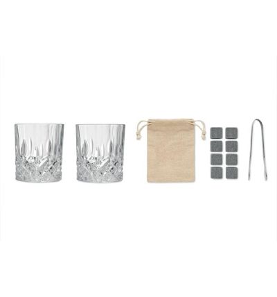Luxury glass set with stone ice cubes in bamboo gift box