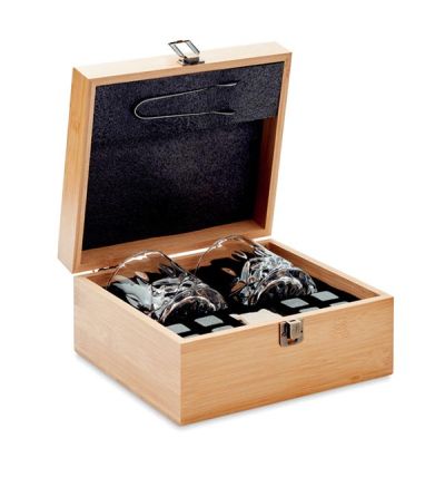 Luxury glass set with stone ice cubes in bamboo gift box